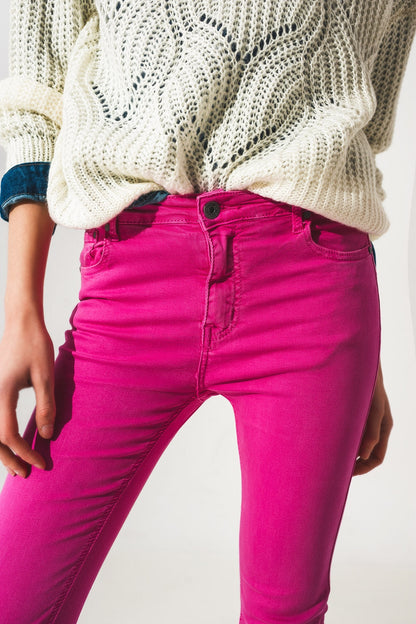 Flare Jeans With Raw Hem Edge in Fuchsia - Italiqo